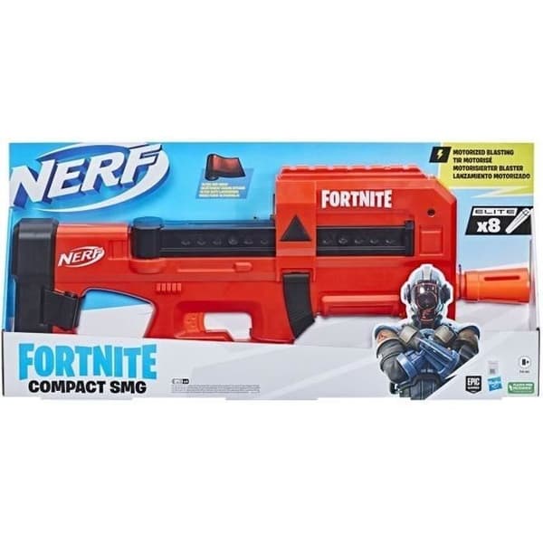 Nerf Fortnite Compact SMG, Motorized Dart Blaster, Ultra Red Coating, 8-Dart Internal Magazine, Inkluderar 8 Dart