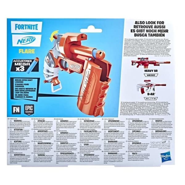 NERF - Fortnite - Flare Dart Blaster - 3 Nerf Mega AccuStrike Dart - Primerhandtag