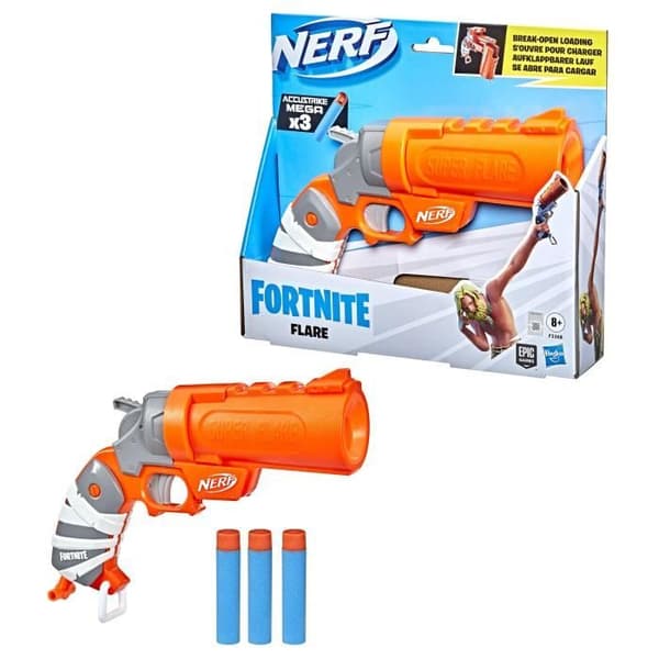 NERF - Fortnite - Flare Dart Blaster - 3 Nerf Mega AccuStrike Dart - Primerhandtag