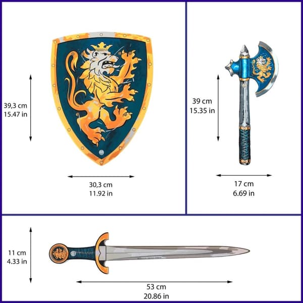 Noble Knight Skumsvärd  + Sköld + Yxa, blå