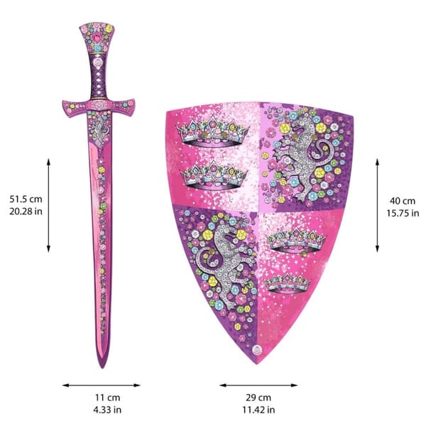 Crystal Princess-set med svärd + sköld i skumplast
