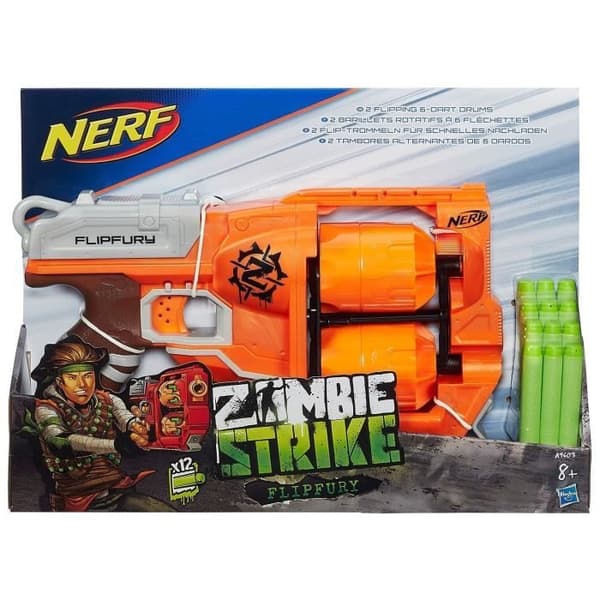 NERF - Zombie Strike - FlipFury Blaster med 2 utbytbara 6-dartpipor och 12 pilar NERF - Zombie Strike Elite