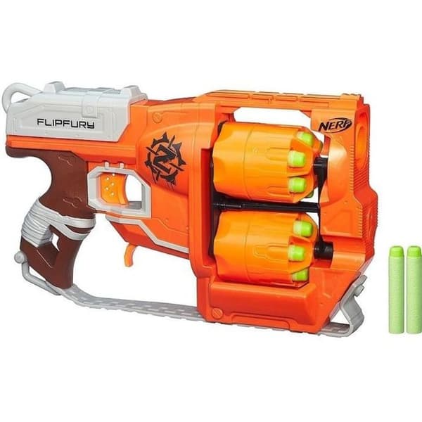 NERF - Zombie Strike - FlipFury Blaster med 2 utbytbara 6-dartpipor och 12 pilar NERF - Zombie Strike Elite