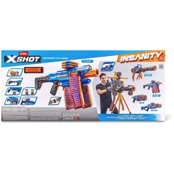 Motoriserad blaster - ZURU - X-SHOT Clip Blaster - 4 magazin - Räckvidd 27 m - Inkluderade förlängningar