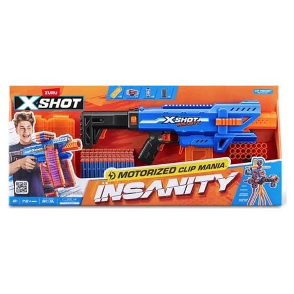 Motoriserad blaster - ZURU - X-SHOT Clip Blaster - 4 magazin - Räckvidd 27 m - Inkluderade förlängningar