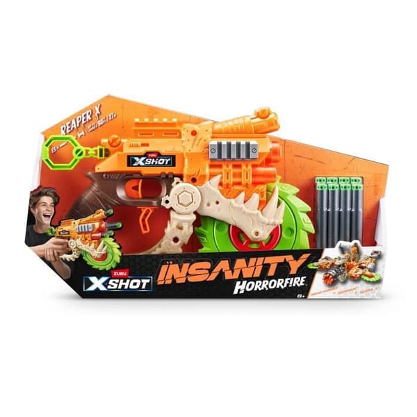 Dart Launcher - ZURU - X-SHOT Horrorfire Reaper-X - 27 m räckvidd - Inbyggt sågblad - Rolig action