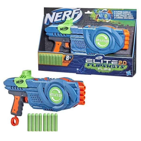 NERF - Elite 2.0 - Flipshots Flip -8 Blaster med 2 x 4 svängbara pipor - 8-dart kapacitet - 8 NERF dart -