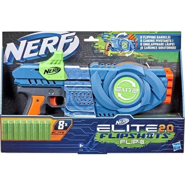 NERF - Elite 2.0 - Flipshots Flip -8 Blaster med 2 x 4 svängbara pipor - 8-dart kapacitet - 8 NERF dart -