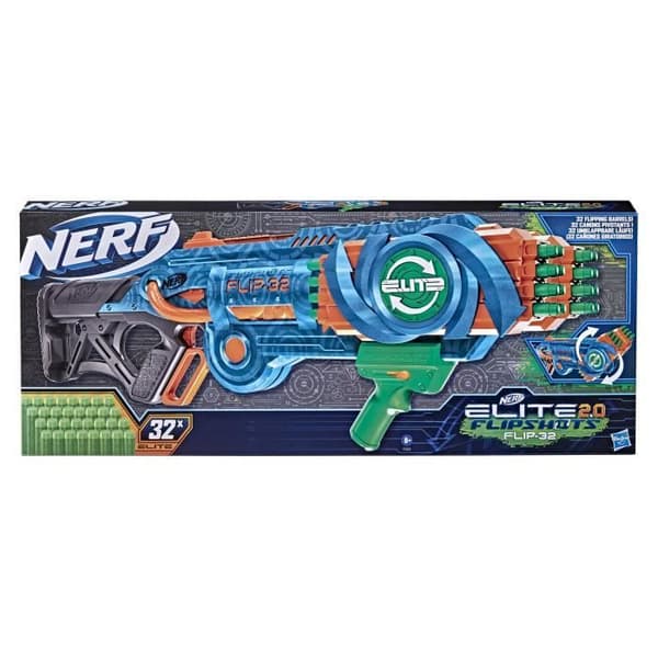 NERF - Elite 2.0 - Blaster Flipshots Flip -32 2 x 16 vridbara pipor, kapacitet för 32 dart - inkluderar 32 NERF pilar