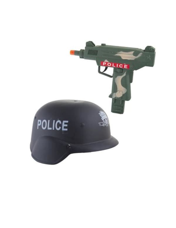 Plast kamuflasjegrønn hjelm og maskinpistolsett.Size-One size