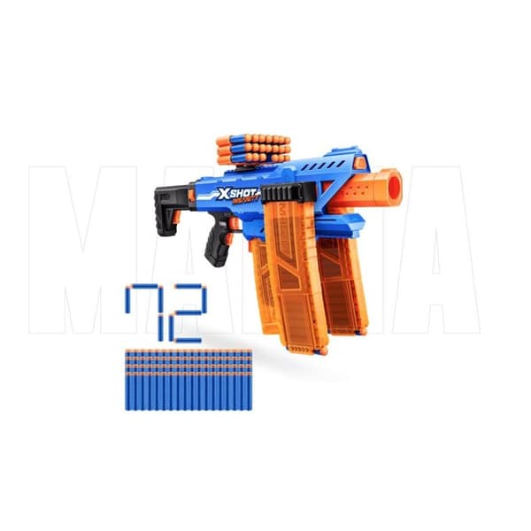 Motoriserad Blaster - ZURU - X-SHOT Clip Blaster - 4 magasin - Räckvidd 27 m - Förlängningar ingår