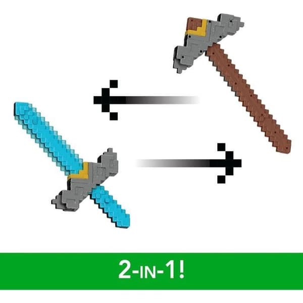 Minecraft Svärd och Spade 2 i 1, tillbehör inspirerat av "Minecraft: Filmen", JFR72 Mattel, rollspel.