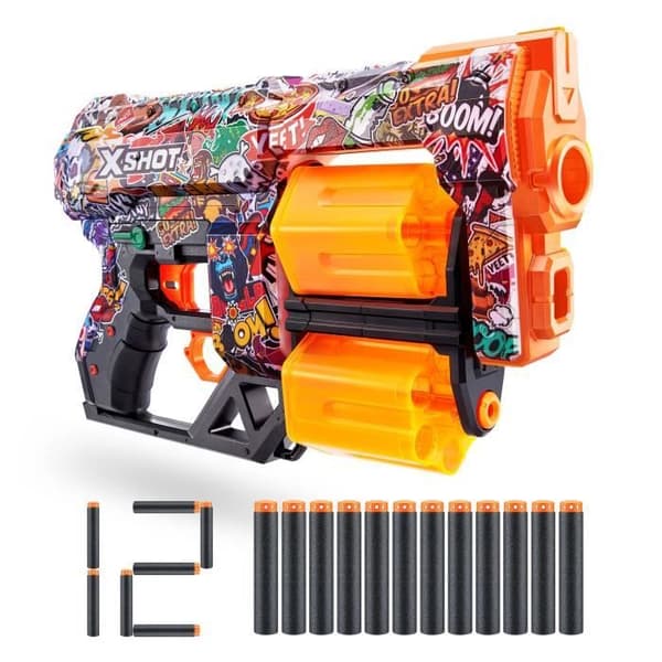 Pilar av dartar - ZURU - X-SHOT Dread - Dubbla roterande pipor - 7 designer - Räckvidd 27 m