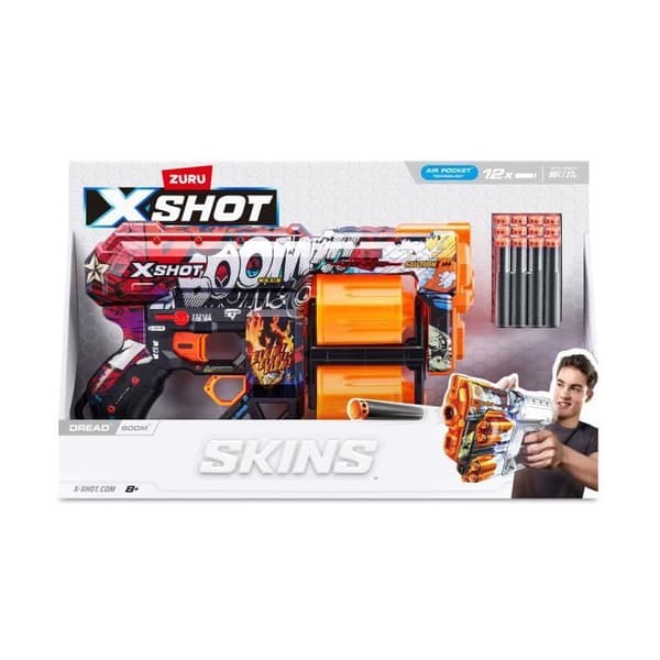 Pilar av dartar - ZURU - X-SHOT Dread - Dubbla roterande pipor - 7 designer - Räckvidd 27 m