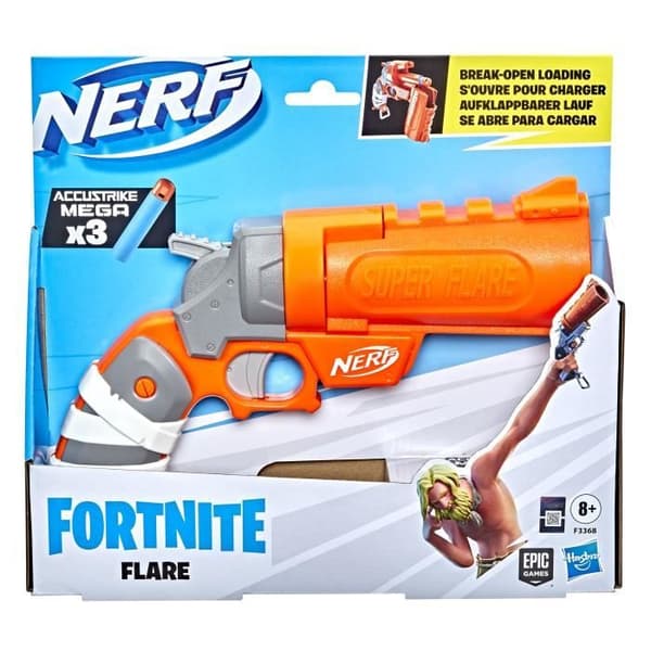 NERF - Fortnite - Flare Dart Blaster - 3 Nerf Mega AccuStrike Dart - Primerhandtag