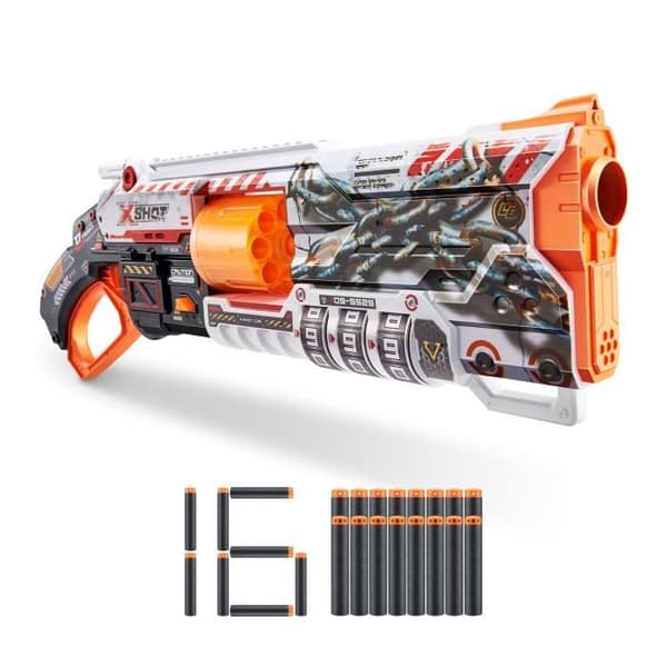 Låsbar blaster - ZURU - XSHOT Skins Lock Gun - Blaster med låsbar kombination og roterende løb med 8 pile