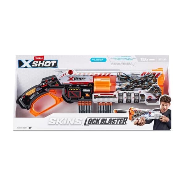 Låsbar blaster - ZURU - XSHOT Skins Lock Gun - Blaster med låsbar kombination og roterende løb med 8 pile