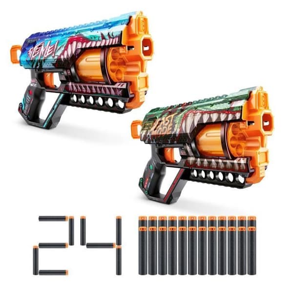 Pack Blasters - ZURU - XSHOT Skins Griefer 2PK - Roterande pipblästrar med 27 meter skott och 24 pilar inkluderade