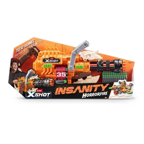 Belt Blaster - ZURU - XSHOT Insanity HorrorFire Dread Hammer - Blaster med 35-pilars bälte och 30 meters räckvidd