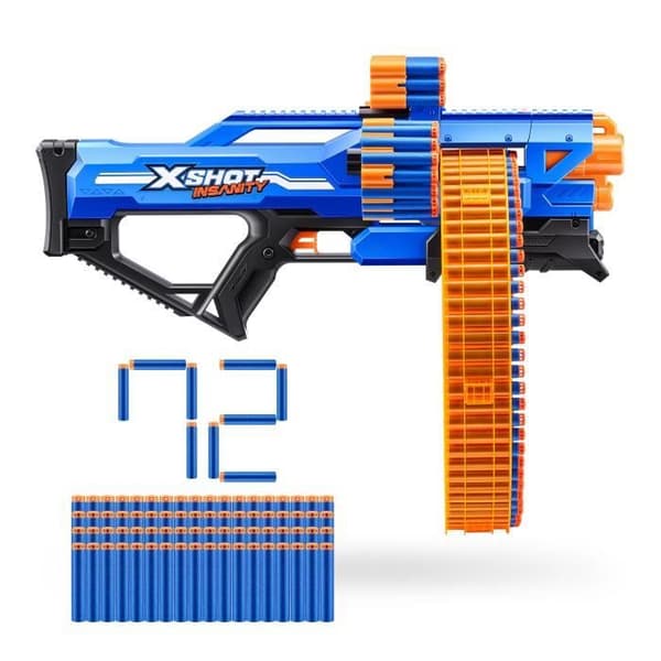 Roterende blaster - ZURU - XSHOT Insanity Mad Mega Barrel - Blaster med 72 pile og 27 meter rækkevidde