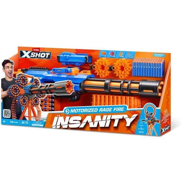 Motoriseret blaster - ZURU - X-SHOT Rage Fire - 40 pile - Stativ inkluderet - Rækkevidde 27 m