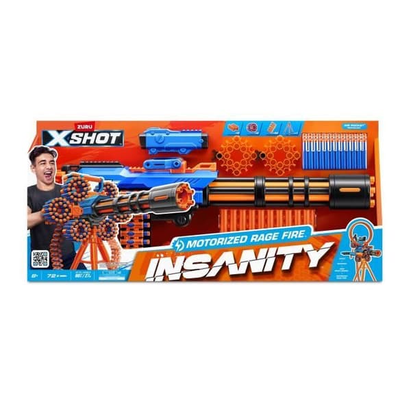 Motoriseret blaster - ZURU - X-SHOT Rage Fire - 40 pile - Stativ inkluderet - Rækkevidde 27 m