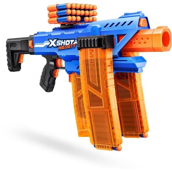 Motoriserad blästerpistol - ZURU - X-SHOT Clip Blaster - 4 magasin - Räckvidd 27 m - Förlängningar ingår