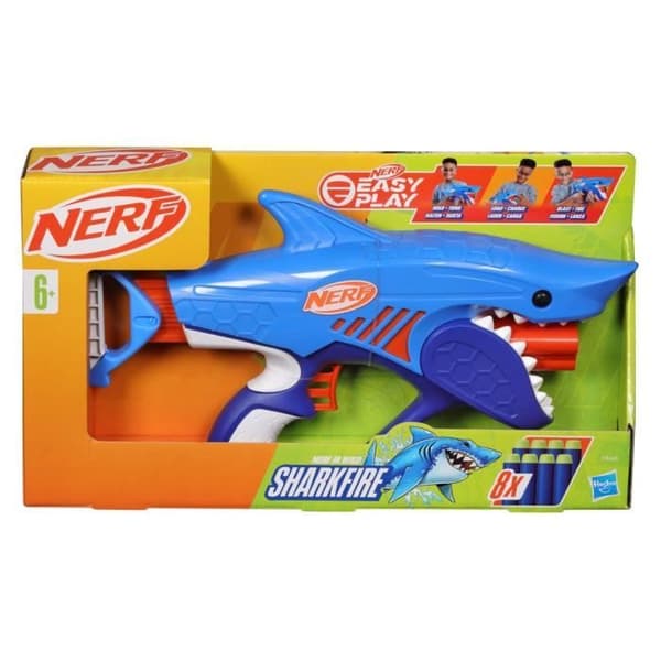 Nerf Junior Wild Sharkfire-blaster, lättanvänd, 8 Nerf Elite-pilar, från 6 år