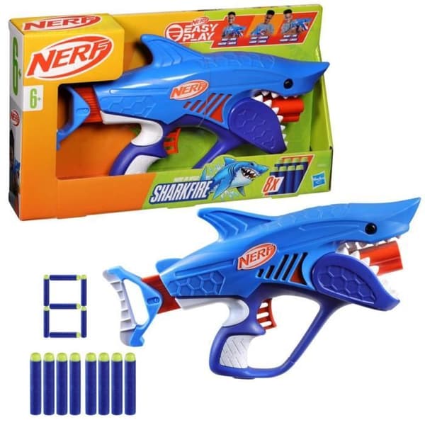 Nerf Junior Wild Sharkfire-blaster, lättanvänd, 8 Nerf Elite-pilar, från 6 år