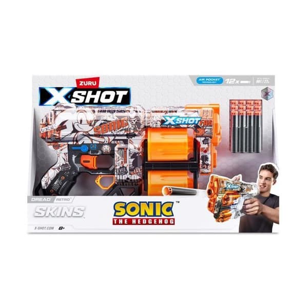 Dartkastare - ZURU - X-SHOT Dread SONIC - Dubbel roterande kanoner - Kapacitet 12 dartpilar - Räckvidd 27 m