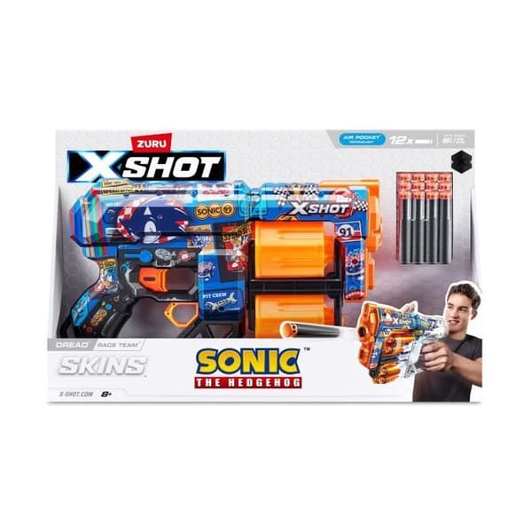 Dartkastare - ZURU - X-SHOT Dread SONIC - Dubbel roterande kanoner - Kapacitet 12 dartpilar - Räckvidd 27 m