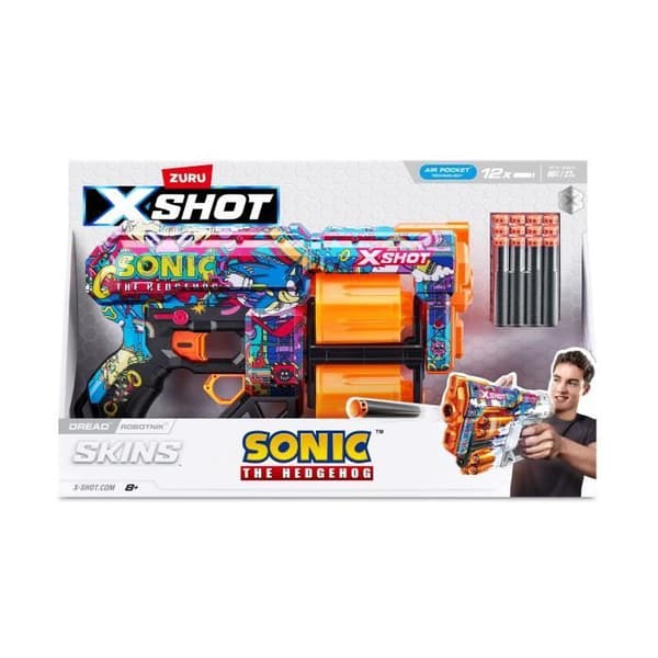 Dartkastare - ZURU - X-SHOT Dread SONIC - Dubbel roterande kanoner - Kapacitet 12 dartpilar - Räckvidd 27 m