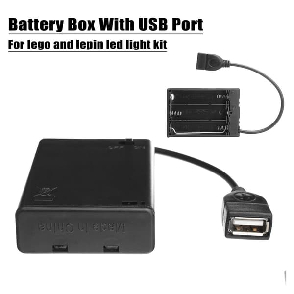 Akkukotelo USB-portilla LED-valaistusrakennuspalikoita varten