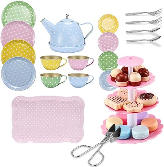 36 bitar Afternoon Tea Party Leksak Inklusive dessertkakor Tekannatbricka Tårta Metall Teservis Barn Småbarn Flickor Gåva Låtsaslek Tea Time