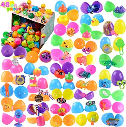 48 leksaker fyllda påskägg, 6 cm ljusa färgglada plastpåskägg med 24
