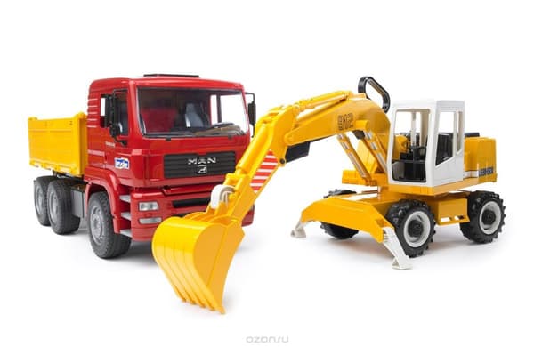 BRUDER MAN TGA Dump Truck and Liebherr Excavator, 02751