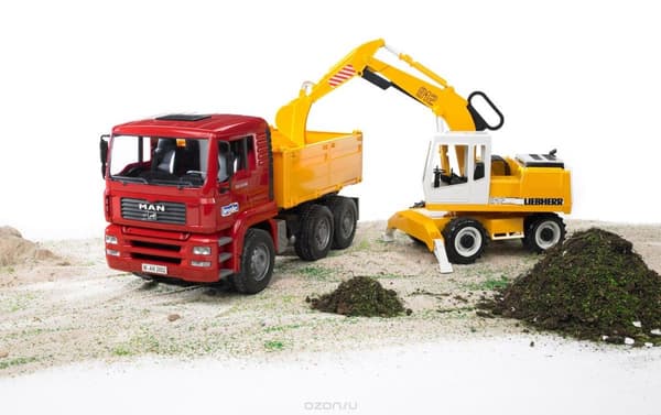 BRUDER MAN TGA Dump Truck and Liebherr Excavator, 02751
