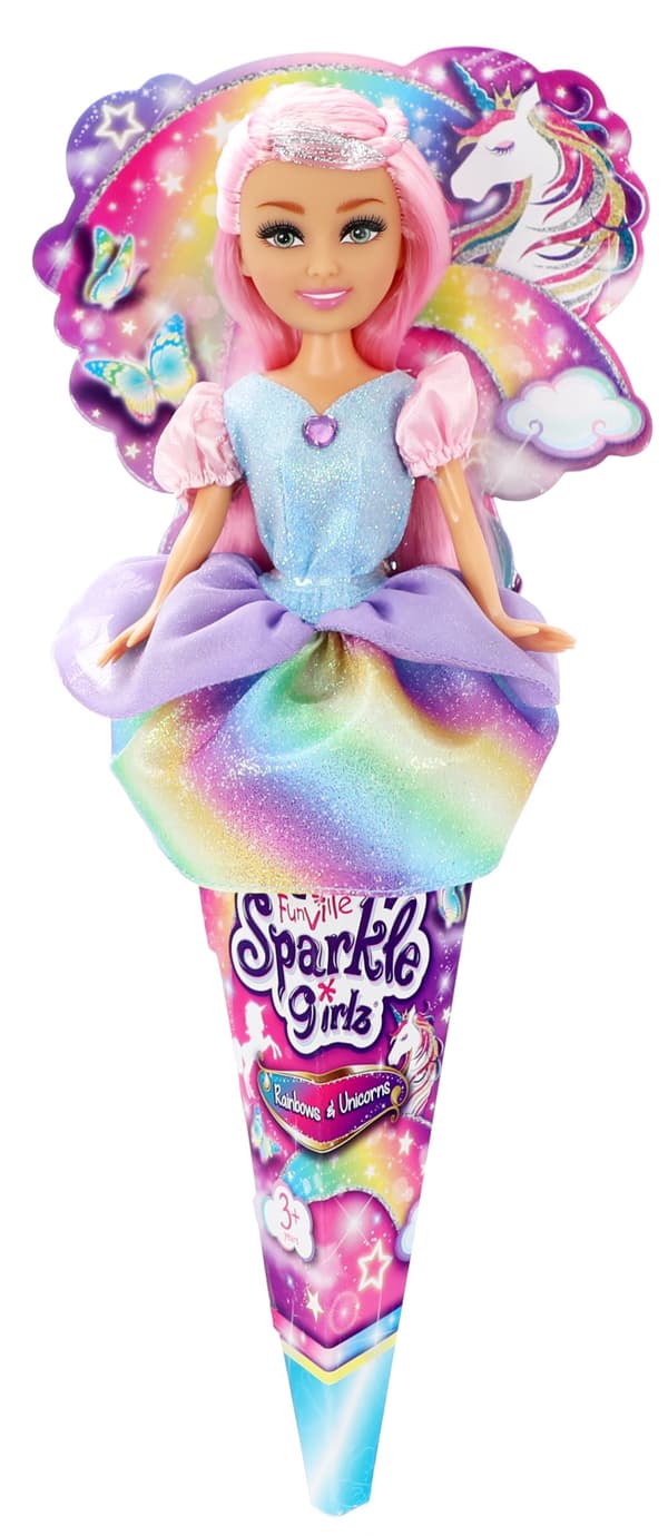 SPARKLE GIRLZ doll in cone Rainbow Unicorn, assort, 10092BQ2