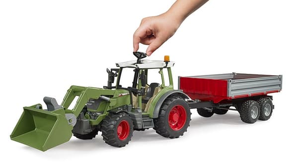 BRUDER 1:16 Fendt Vario 211 tractor with frontloader and tipping trailer, 02182