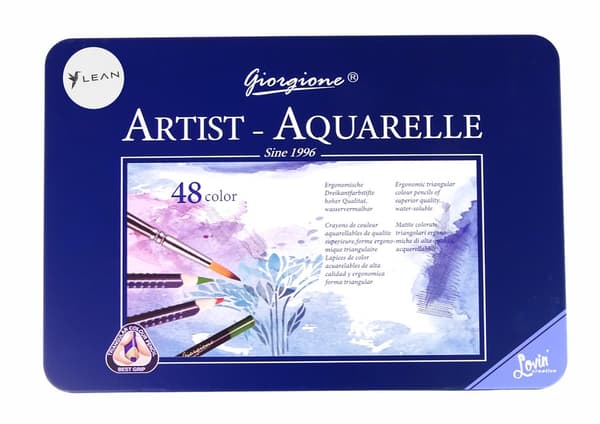 Set of 48 Watercolor Pencils Metal Container