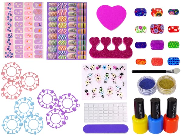 Kynsien maalaussetti, lakat, tarrat, stensiilit, glitterit