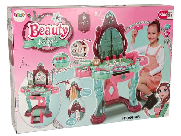 Beauty Set -pukupöytä peilivalolla äänikoruilla Tummanpunainen