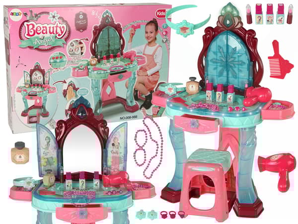 Beauty Sæt Toiletbord med Spejl Lys Lyd Smykker Mørk Pink