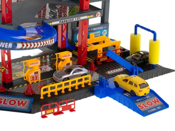Parkeringsplads, garage i flere etager, tankstation, bilvask