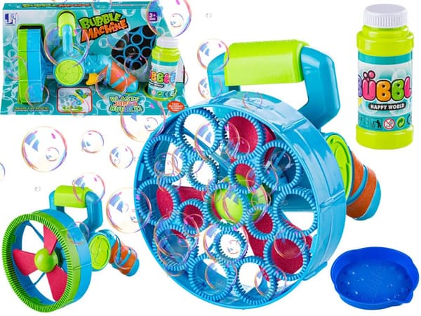 Såpbubbelblåsningsmaskin, väderkvarn, vätska, såpbubblor