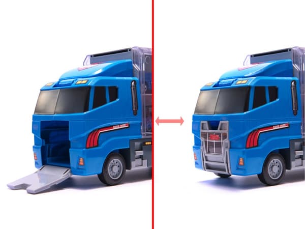 Transportör, TIR-lastbil, bärraket + polisbilar i metall