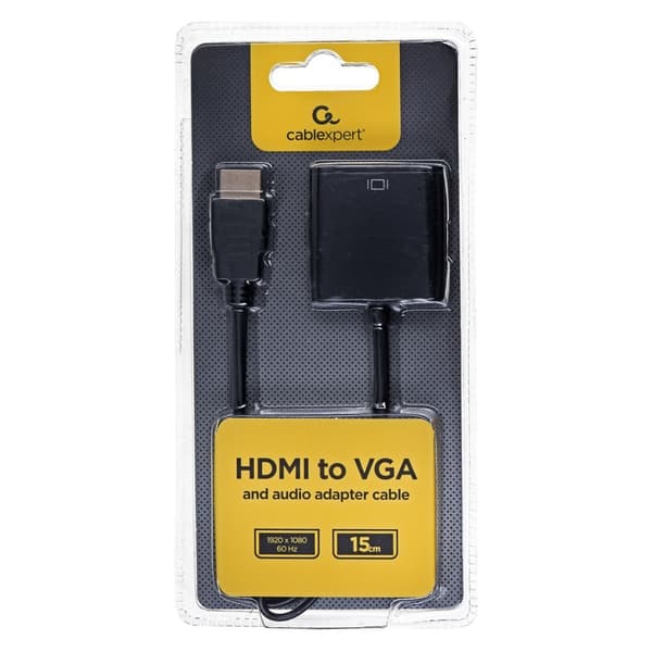 GEMBIRD A-HDMI-VGA-03 -sovitin (HDMI M - D-Sub (VGA) F; 0,15 m; musta)