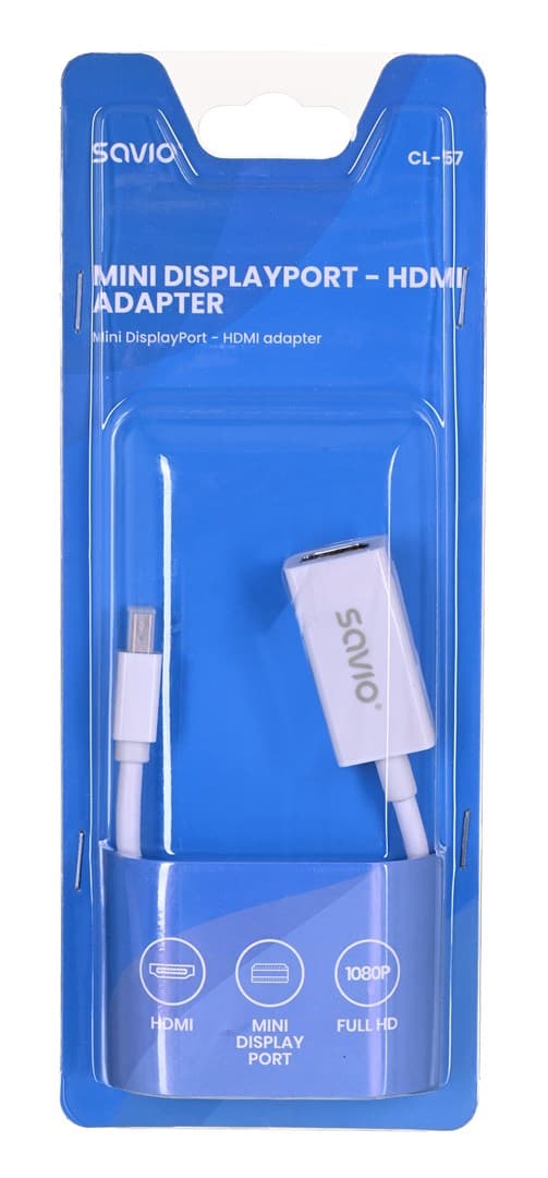SAVIO cl-57 -sovitin (Mini DisplayPort M - HDMI F; 0,10 m; valkoinen)