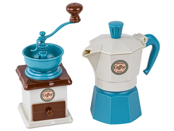 Kaffeservis för barn, kaffebryggare, kvarn + tillbehör