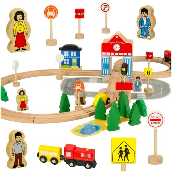 Træbane, tog, lokomotiv, station, 50 elementer